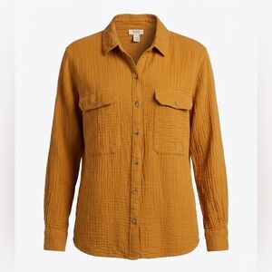 A.N.A. Women’s Golden Rust 100% Cotton Double Gauze Button Down Top Size Large